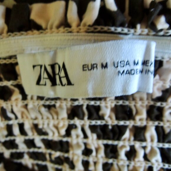 Zara Brown & White Tribal Print Smocked Strapless Dress M - Picture 6 of 7
